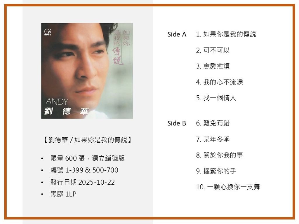 劉德華 如果妳是我的傳說 黑膠