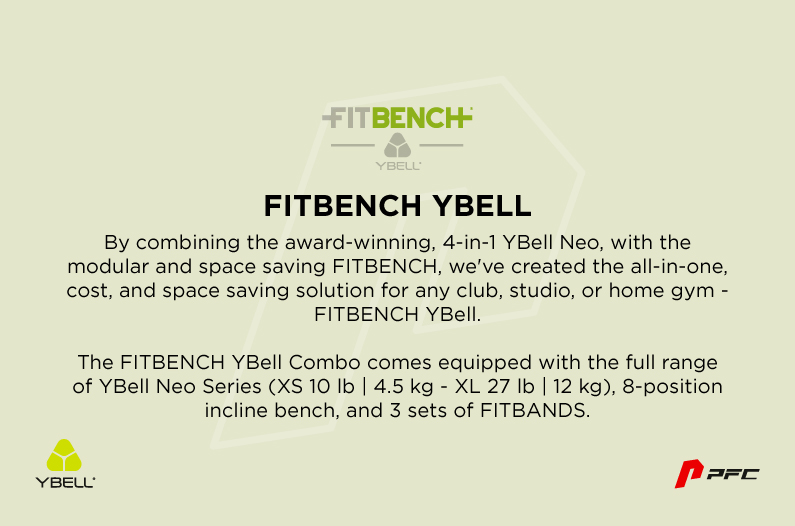 By combining the award-winning, 4-in-1 YBell Neo, with the modular and space saving FITBENCH, we've created the all-in-one, cost, and space saving solution for any club, studio, or home gym - FITBENCH YBell.