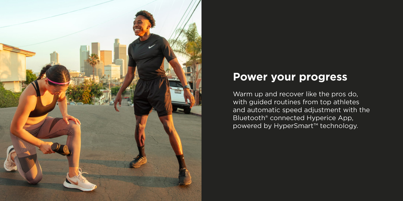 Hypervolt 2 Pro Massage Gun. Warm up and recover like the pros do, with guided routines from top athletes and automatic speed adjustment with the Bluetooth® connected Hyperice App, powered by HyperSmart™ technology.