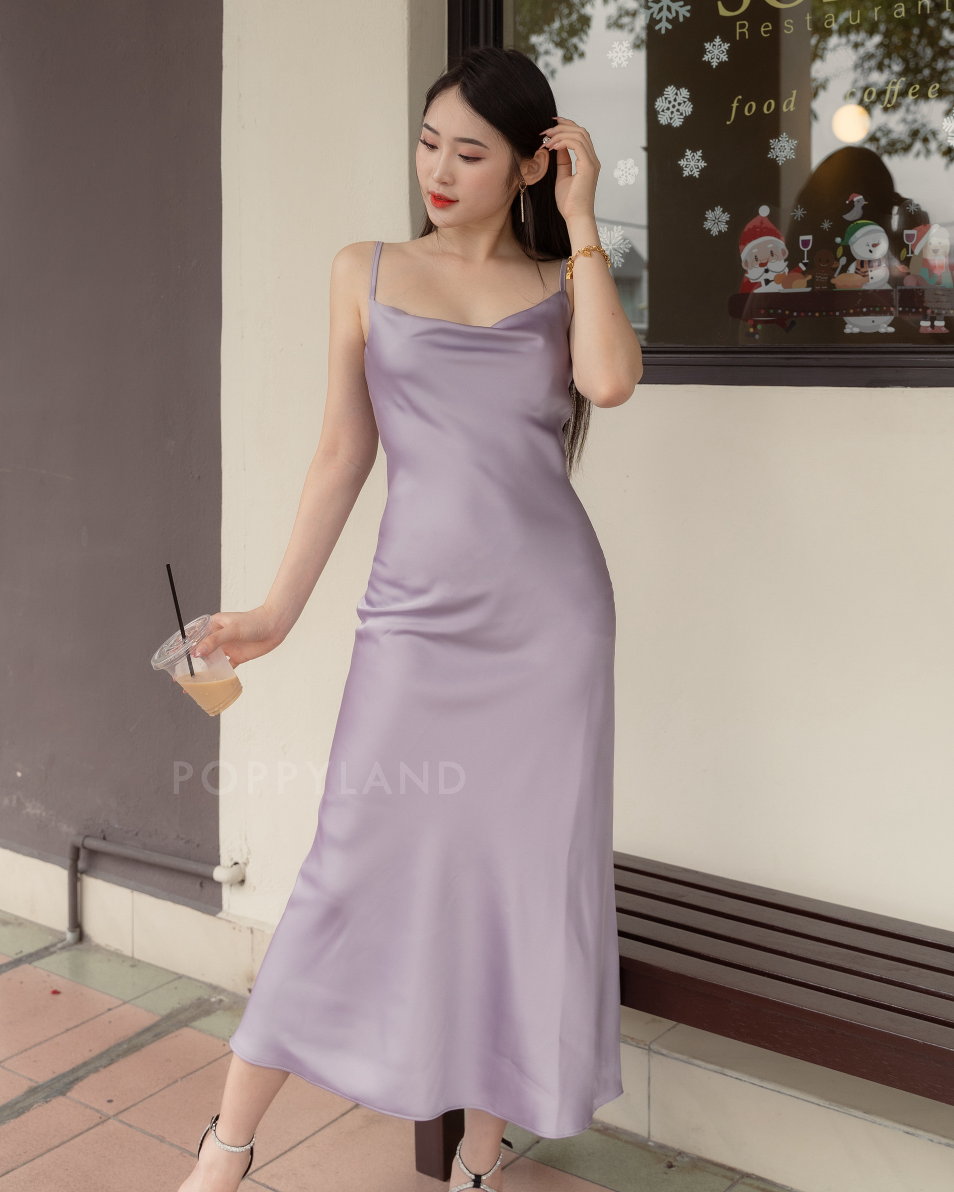 Saint Malo Draped Satin Slip Dress In Purple – POPPYLAND