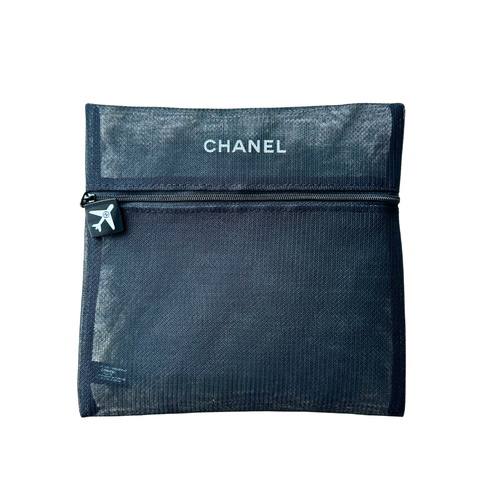 CHANEL Black Mesh Travel Pouch  Cosmetic Organizer