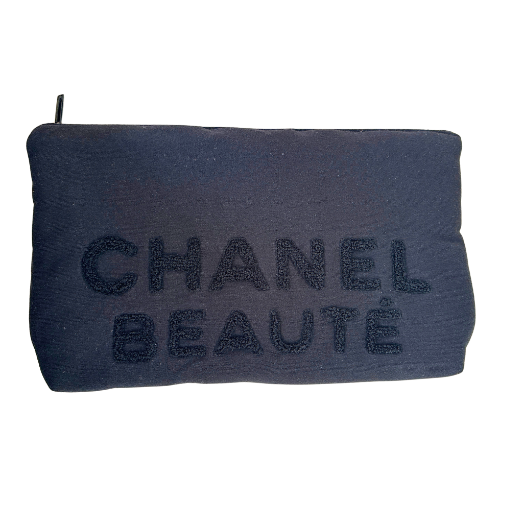 Chanel Beauté Black Terry Cotton Cosmetic Pouch  Toiletry Bag