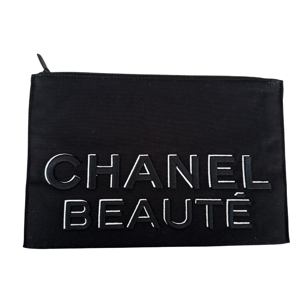 Chanel Beauté Black Embroidered Logo Cosmetic Pouch