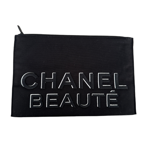 Chanel Beauté Black Embroidered Logo Cosmetic Pouch