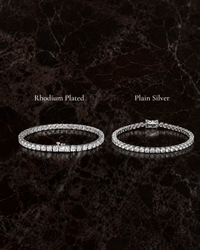 Rhodium plated tennis bracelet compared with plain silver