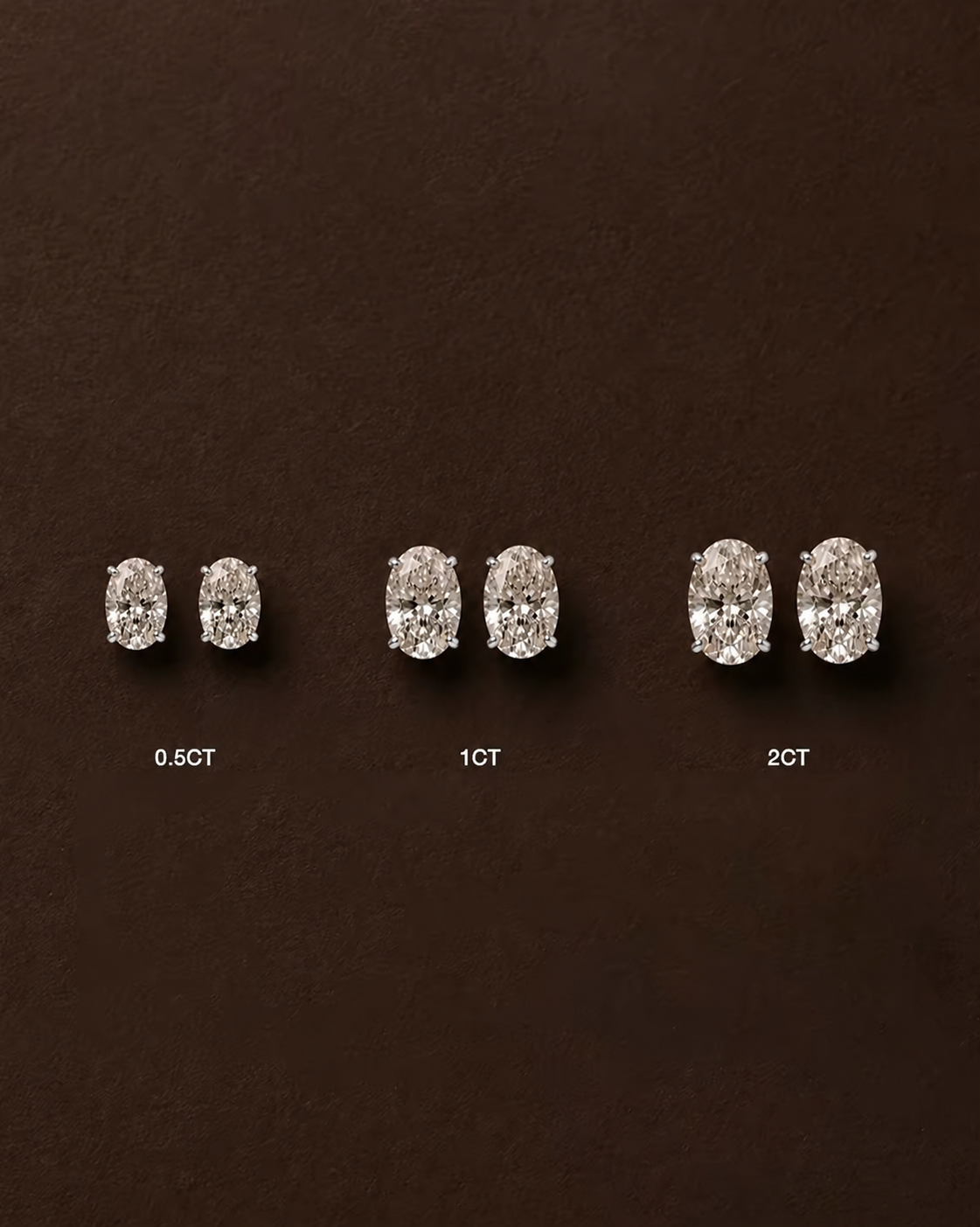 Six oval earrings with platinum prongs