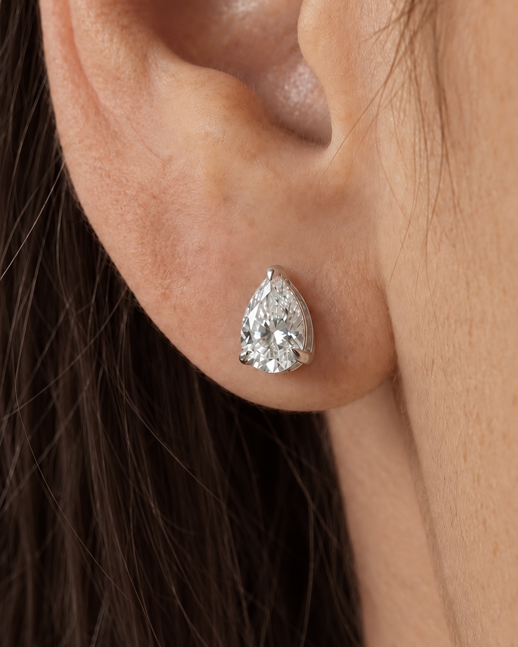 Espresso brown hair with pear stud earring 2