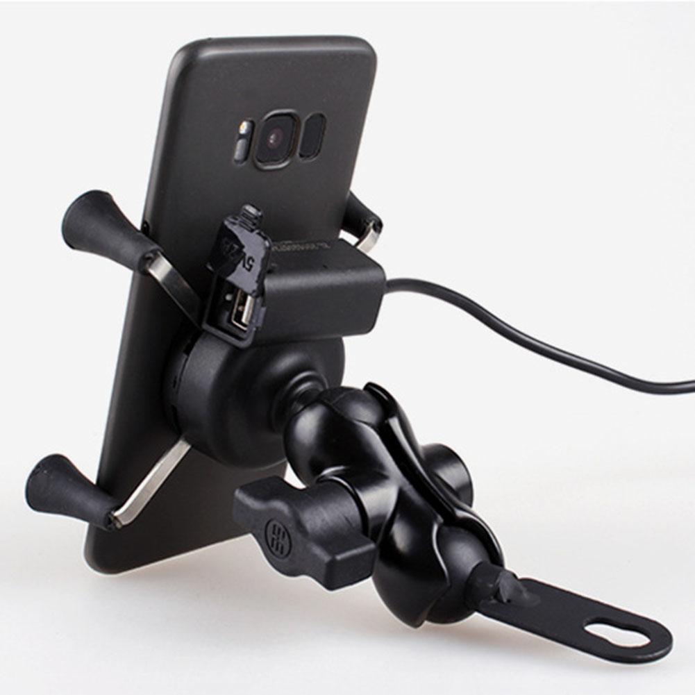 Phone Holder Mount X Grip Clamp USB Charging Motorbike Phones Stand