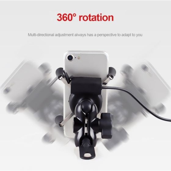 Phone Holder Mount X Grip Clamp USB Charging Motorbike Phones Stand