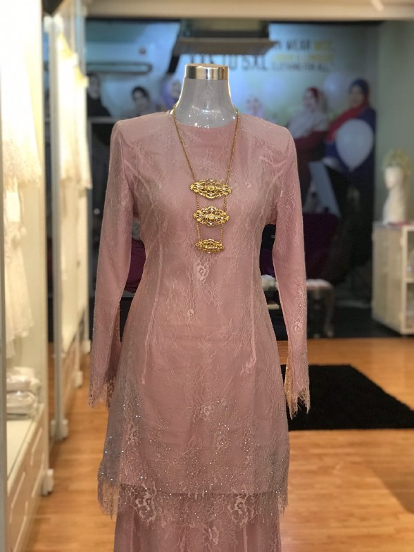 Baju Nikah Full Lace Pink - Galeri Kurung