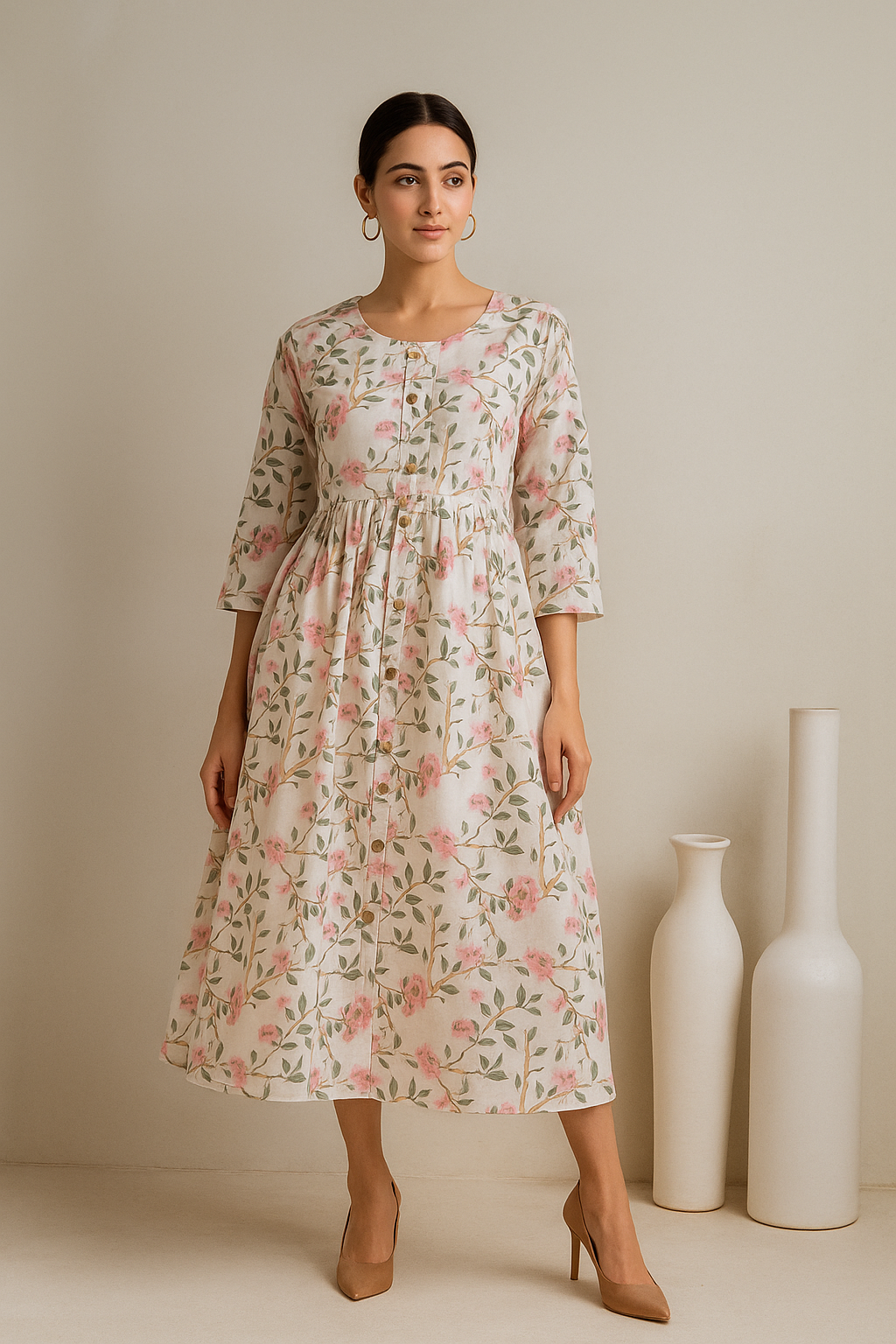 Serene Elegance in Floral Dress