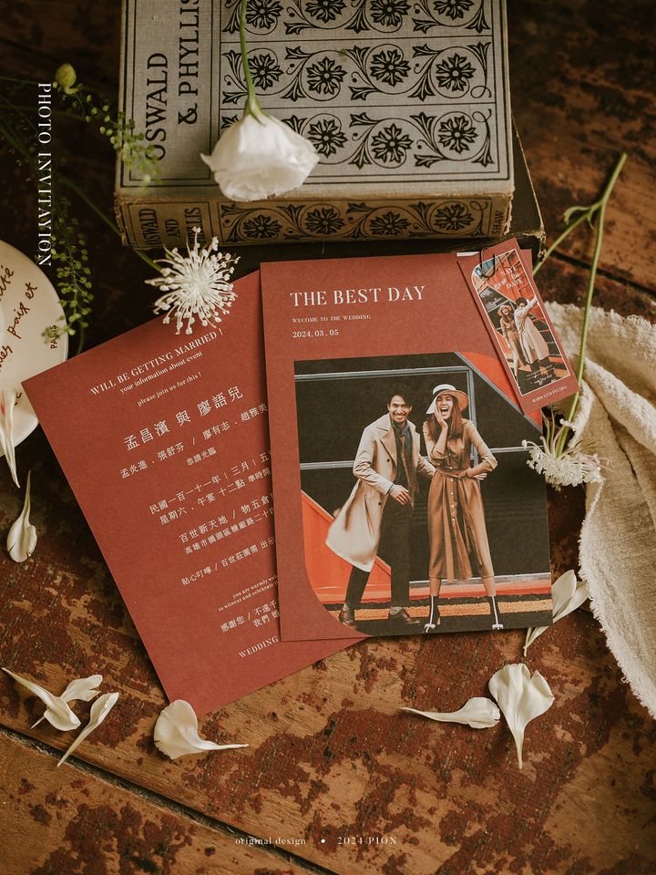 簡約明信片影像婚卡 磚酒紅 image (7)