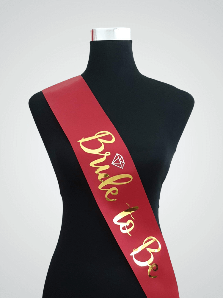 Bride To Be Satin Sash - Red + Gold