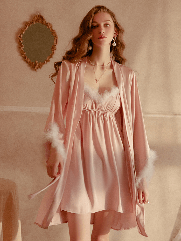 Kelsee Fur Trim Robe Set - Pink (1)