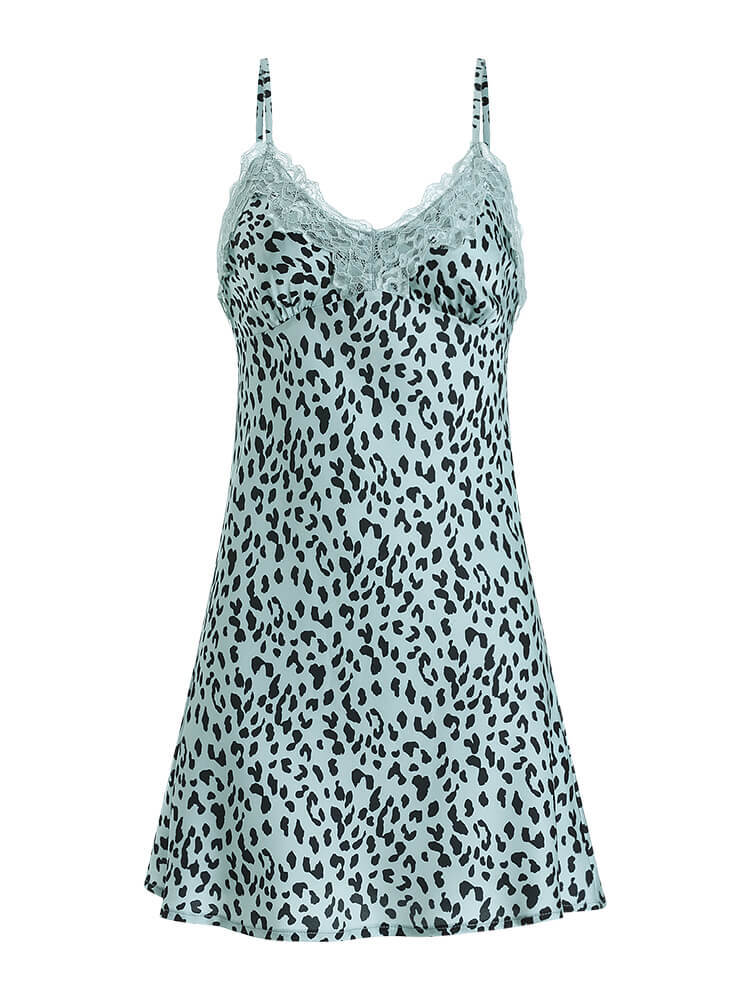 Leia Leopard Print Slip Dress - Green (5)