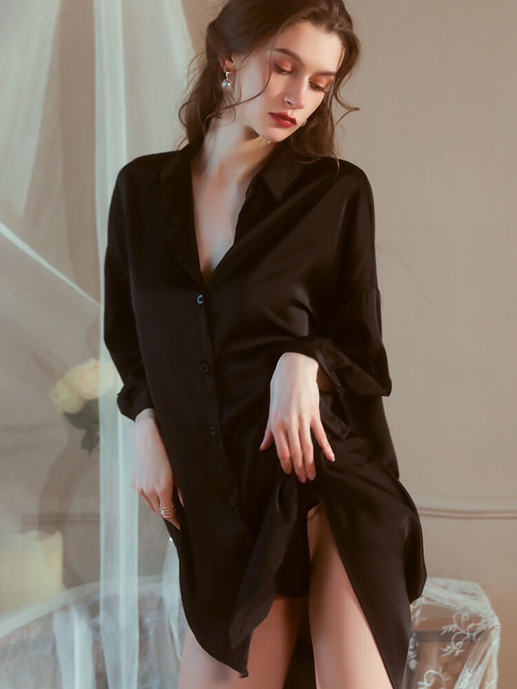 Elysia Silk Boyfriend Shirt - Black (2)