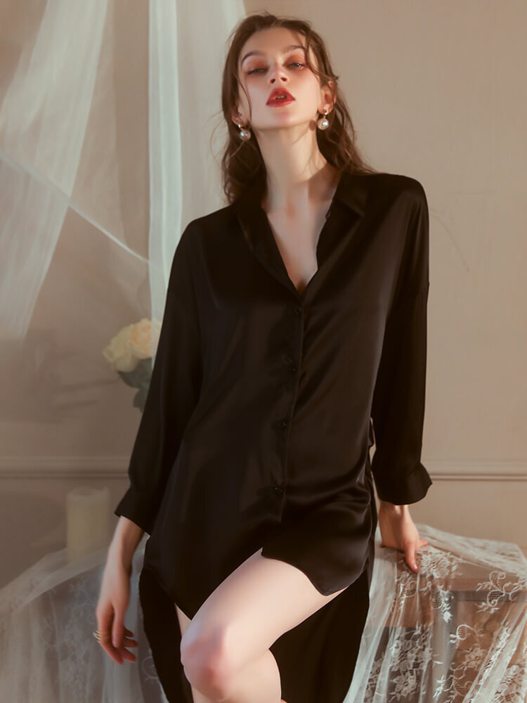 Elysia Silk Boyfriend Shirt - Black (1)