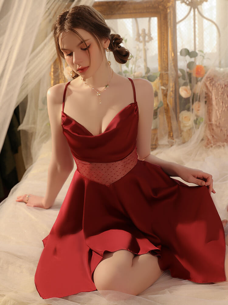 Silk Babydoll Dress, Silk Sexy Lingerie - Red Wine (1)