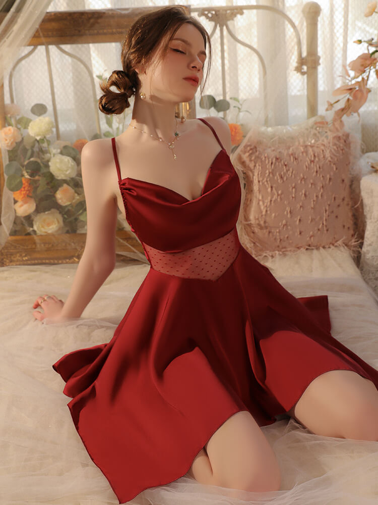 Silk Babydoll Dress, Silk Sexy Lingerie - Red Wine (3)