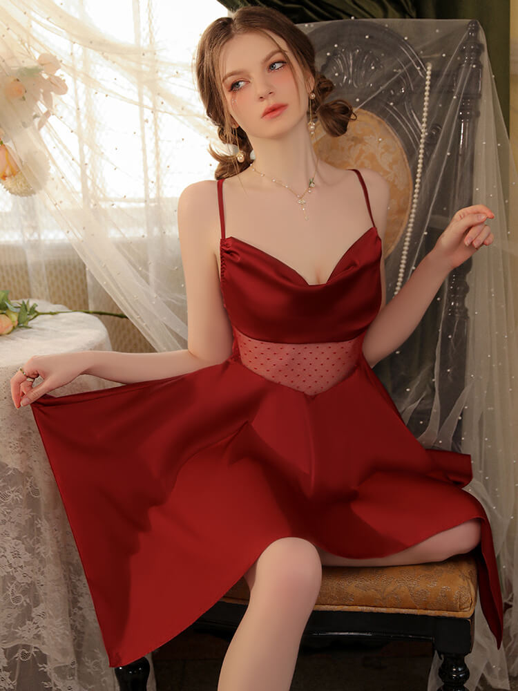 Silk Babydoll Dress, Silk Sexy Lingerie - Red Wine (6)