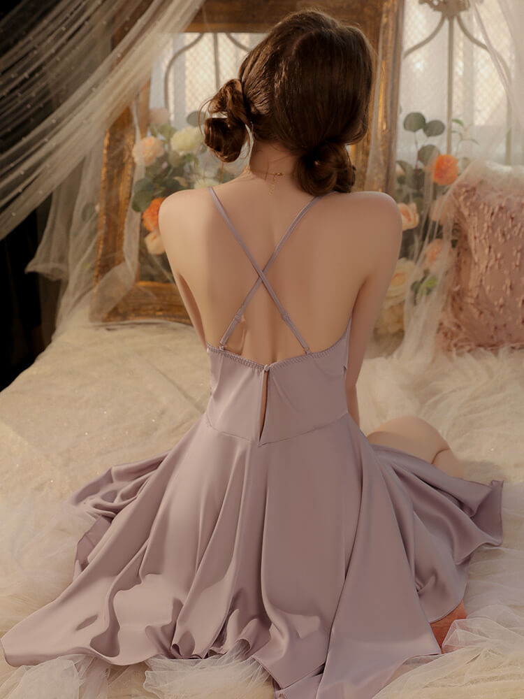 Silk Babydoll Dress, Silk Sexy Lingerie - Purple (2)