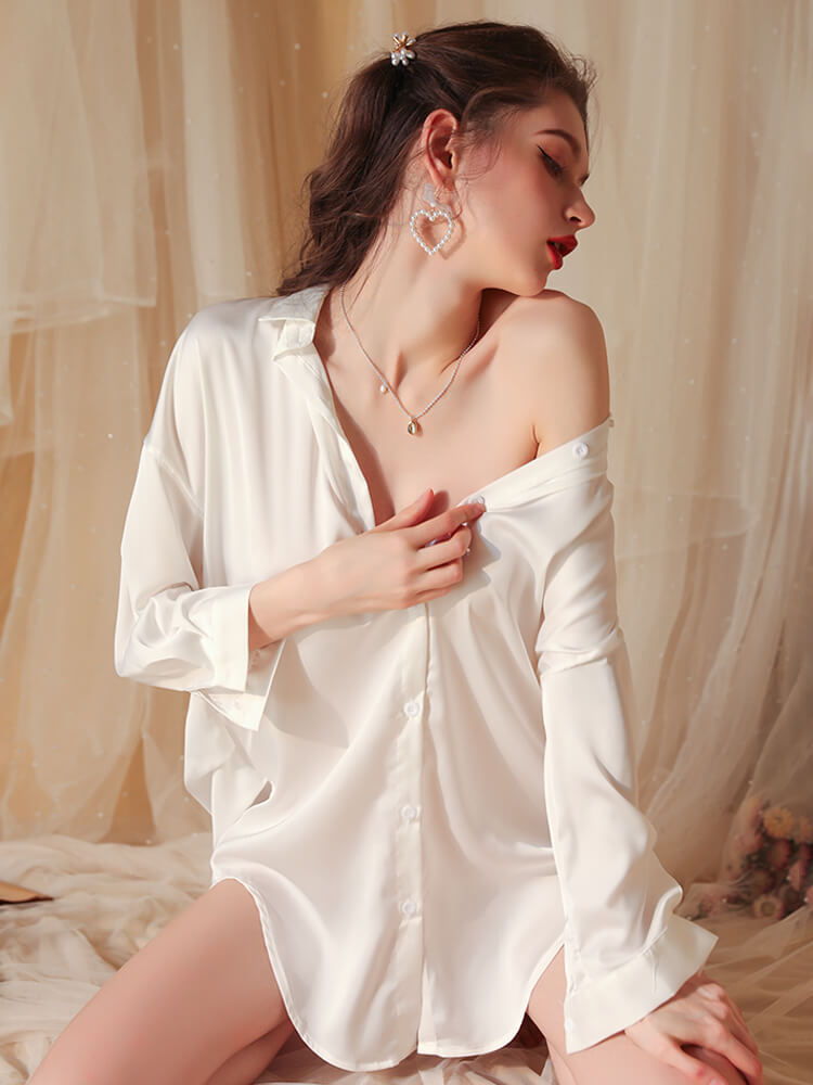 Elysia Silk Boyfriend Shirt - White (1)