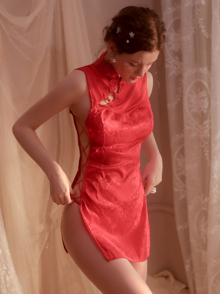 sexy cheongsam lingerie - red (3)