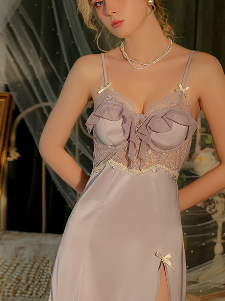 Angeline Silk Nightdress with Padding - Purple (2)