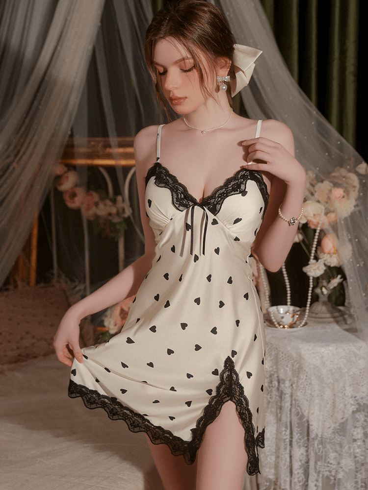 Silk Lingerie with Padding, Polka Dots Silk Nightdress (1)