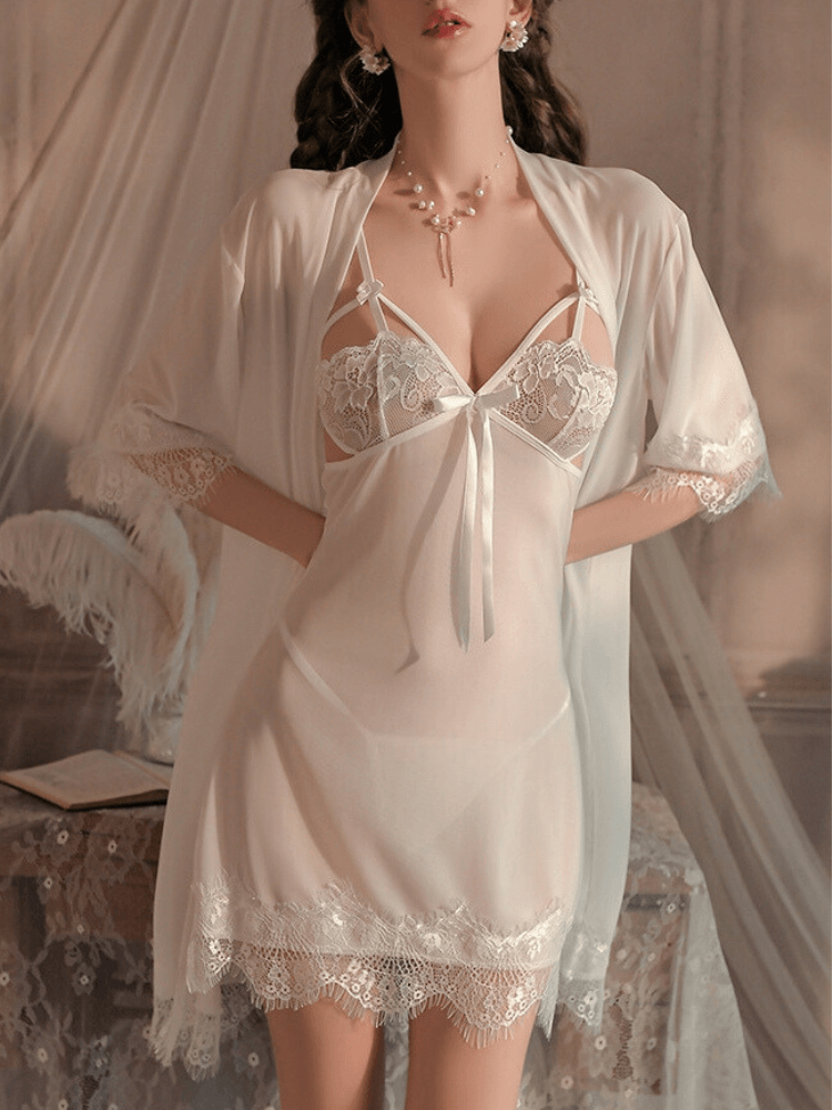 Lena Nightdress with Robe - White (1)