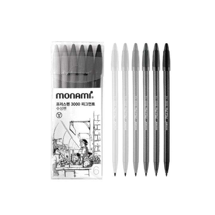 monami_灰階水性筆6色入組