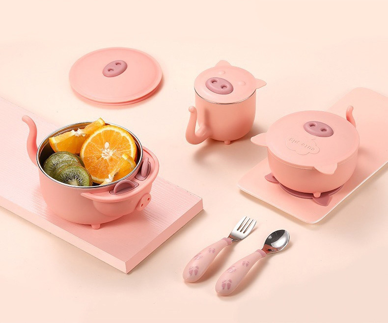 316不鏽鋼卡哇伊豬豬餐具-粉色