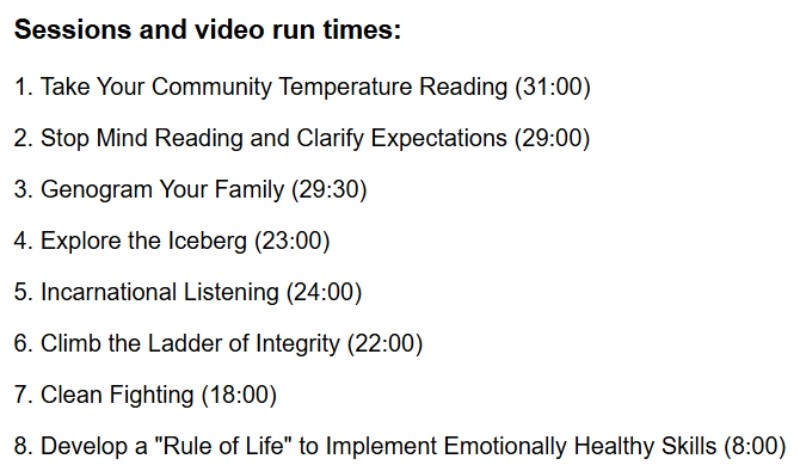 EH Relationships - sessions and video run times