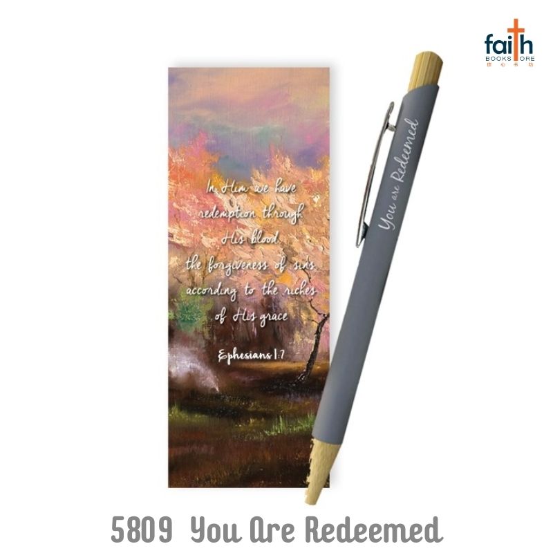 malaysia-online-christian-bookstore-faith-book-store-gel-pen-with-bookmark-gift-set-with-scripture-bible-verse-metal-with-bamboo-gel-pen-black-ink-0.5mm-elim-art-GEBP-5809-AM-you-are-redeemed