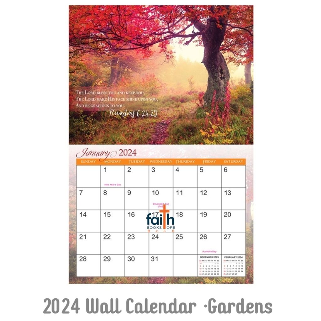 Wall Calendar 2024 · Peaceful Gardens · With Bible Verses · Christian