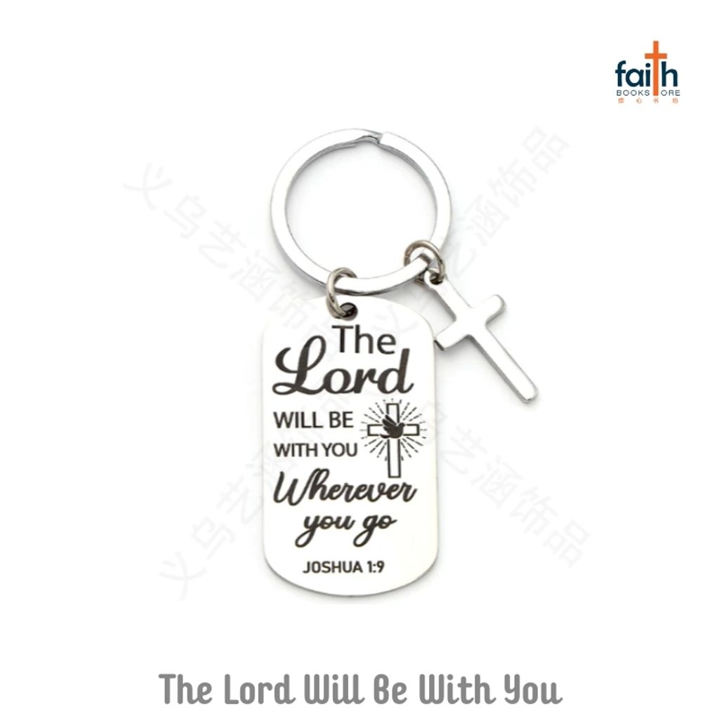 malaysia-online-christian-bookstore-faith-book-store-stainless-steel-scripture-tag-keychain-with-cross-pendant-经文-牌-不锈钢-钥匙-扣-bible-verse-plate-cross-keychains-favor-bookstore-the-lord-will-be-with-you