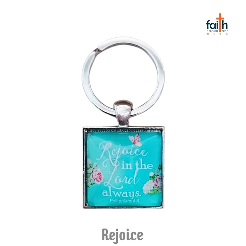 malaysia-online-christian-bookstore-faith-book-store-timeless-gem-square-keychain-english-bible-verse-scripture-metal-epoxy-keychains-时光-宝石-方形-钥匙-扣-favor-bookstore-rejoice-in-the-lord-always