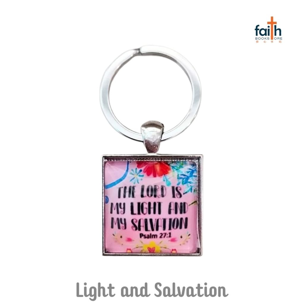 malaysia-online-christian-bookstore-faith-book-store-timeless-gem-square-keychain-english-bible-verse-metal-epoxy-时光-宝石-方形-钥匙-扣-favor-bookstore-light-and-salvation-the-lord-is-my-light-and-my-salvation