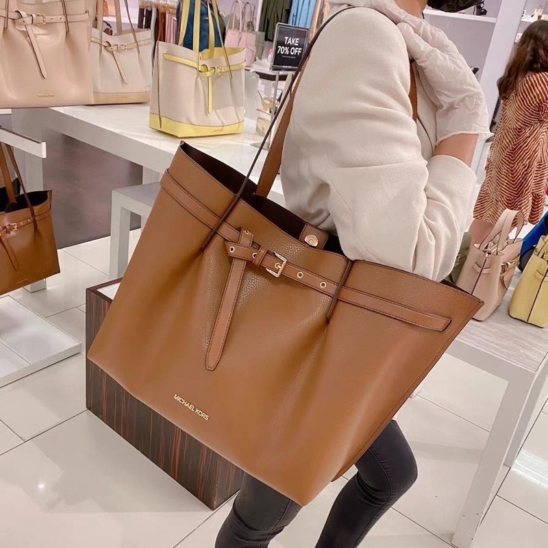 Michael Kors Emilia Large Tote Leather Shoulder Purse Handbag Black Leather  - ShopperBoard
