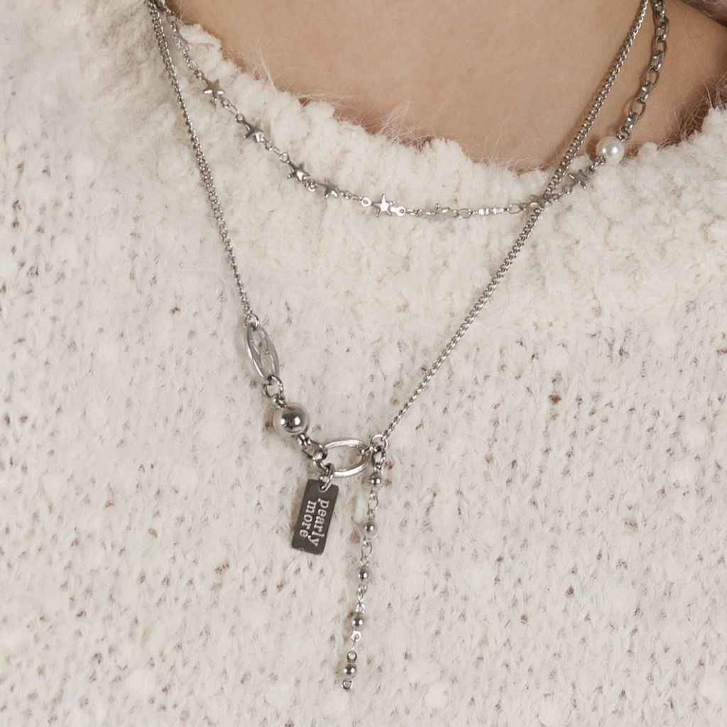 ★PEARLY MORE★ Drop Chain Magnet Necklace PEARLY MORE Magnet Chain Drop 項鍊(銀) – zerone