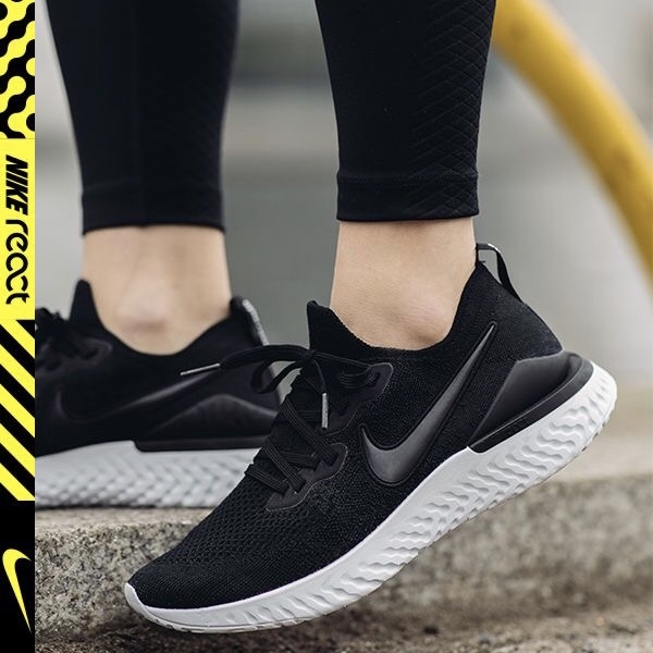 nike epic react flyknit 2 black and white
