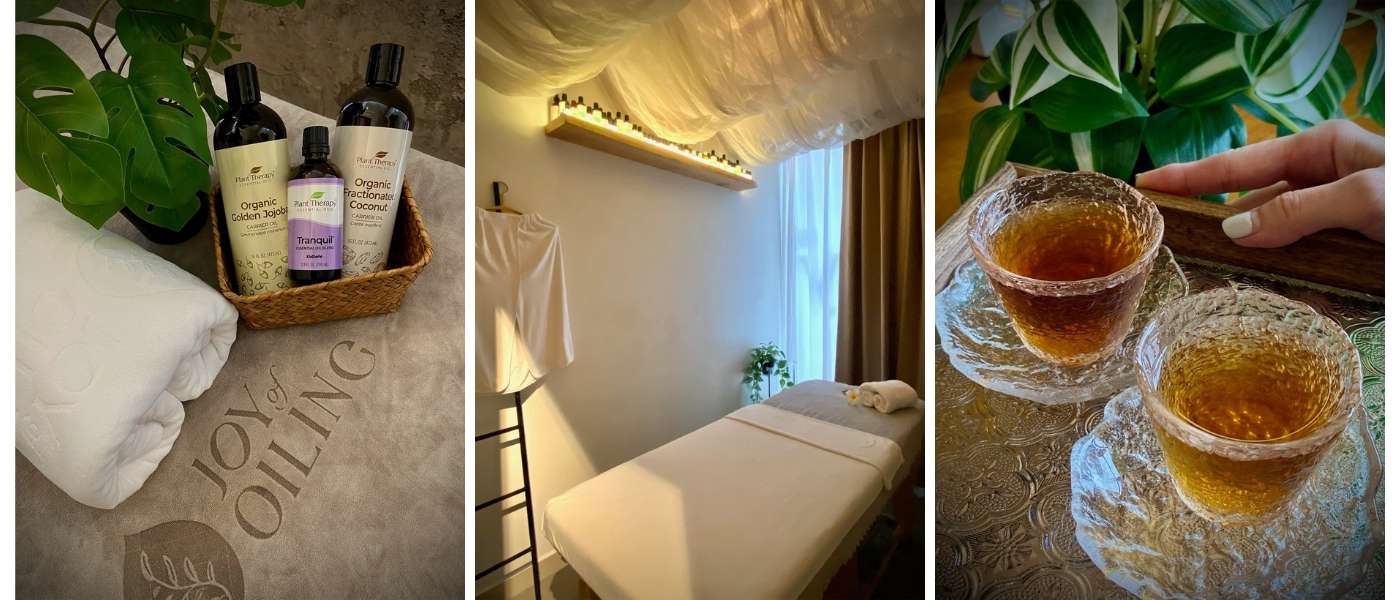 Aromatherapy massage using essential oils at Joy of Oiling store in Malaysia