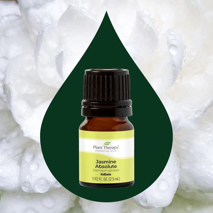 Plant Therapy Jasmine Absolute Essential Oil label showing botanical name and purity details