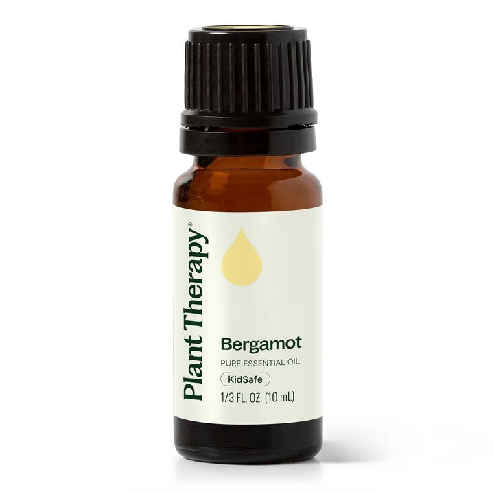 Plant Therapy Bergamot Essential Oil bottle with bright citrus and floral aroma