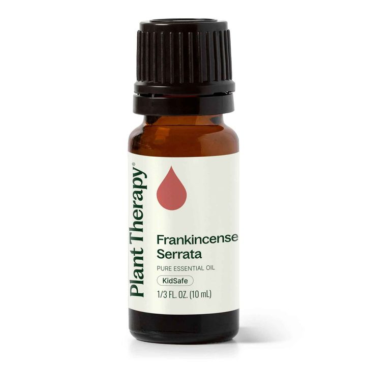 Plant Therapy Frankincense Serrata Essential Oil bottle with warm woody aroma