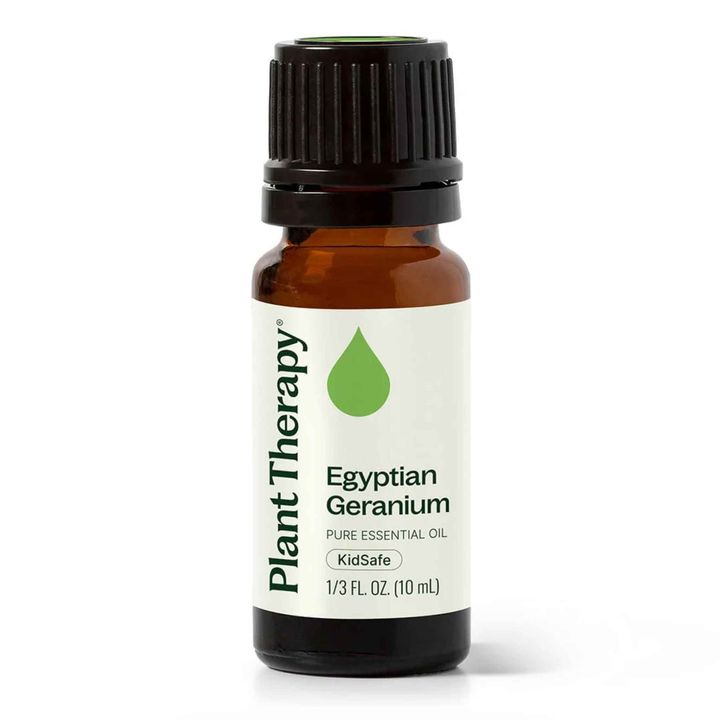 Plant Therapy Egyptian Geranium Essential Oil bottle with fresh floral aroma
