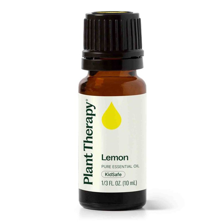 Plant Therapy Lemon Essential Oil bottle with bright, zesty citrus aroma