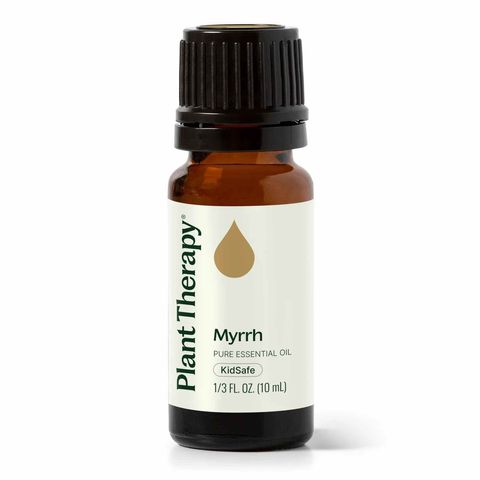 Plant Therapy Myrrh Essential Oil bottle with warm woody resinous aroma