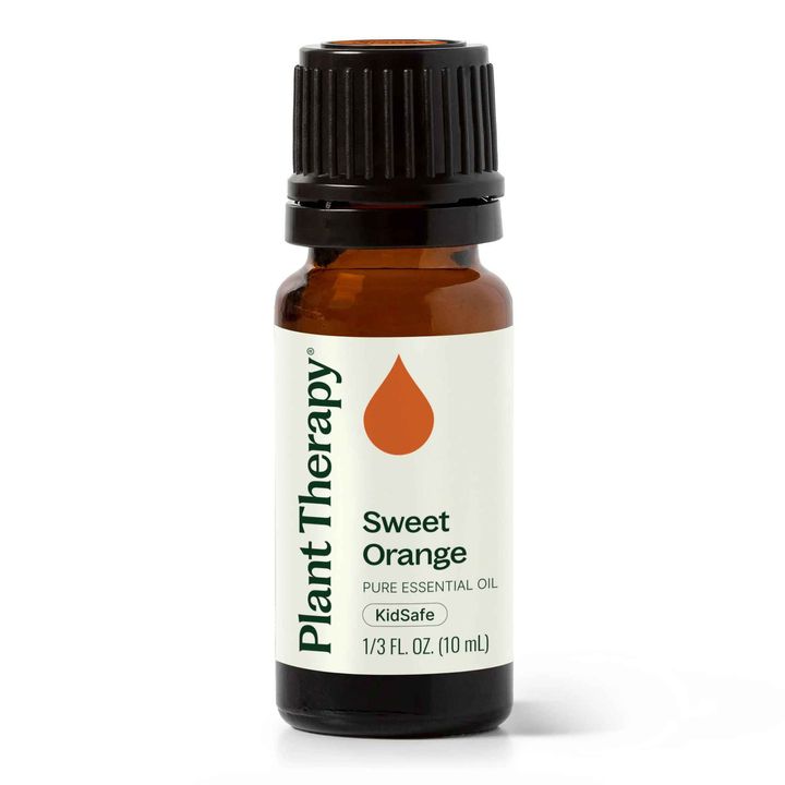 Plant Therapy Sweet Orange Essential Oil bottle with bright citrus aroma