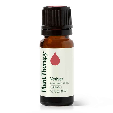 Plant Therapy Vetiver Essential Oil bottle with rich earthy aroma